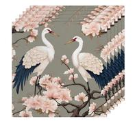 Japanese Cherry Blossom Bird Cranes Cloth Napkins Set of 6, 50.8 x 50.8 CM Soft Washable Reusable Dinner Napkins for Kitchen Party Weddings Home Kitchen Decoration Daily Use
