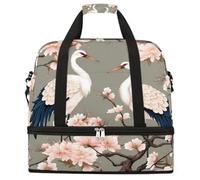 Japanese Cherry Blossom Bird Cranes Foldable Travel Duffel Bag Expandable Gym Bag with Shoe Compartment Large Capacity Weekender Bag Carry On Tote Bag for Travel Sports Overnight Trips