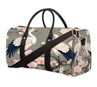 Japanese Cherry Blossom Bird Cranes Sports Tote Gym Bag for Men & Women, Water Resistant Foldable Travel Duffel Bag, Lightweight Carry-On Weekender Overnight Bag for Workout Hospital