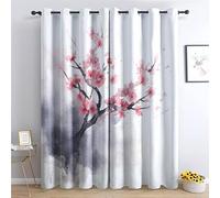 Japanese Cherry Blossom Blackout Curtains 90x90 Inch Thermal Drapes Pink Floral Pattern 2 Panels Set for Bedroom & Living Room Stylish Window Treatments