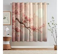 Japanese Cherry Blossom Blackout Curtains for Bedroom, Asian Landscape Pattern Thermal Eyelet Drapes for Living Room, 66 x 72 Inch 2 Panels, Home Decoration - F772