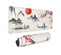 Japanese Cherry Blossom Boat Mountain Red Sun Pavilion Mouse Pad Long Extended XL Mousepad Desk Pad Gaming Pc Desktop Large Rubber Mice Pads Stitched Edges 31.5'' X 11.8''