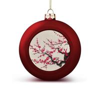 Japanese Cherry Blossom Christmas Tree Ornaments 1.6 Inch Shatterproof Pc Plastic Balls with Lanyard Baubles Hanging Christmas Ball Ornaments for Xmas Tree Holiday Party Wedding Home Decorations-red