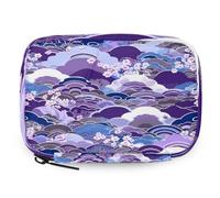 Japanese Cherry Blossom Clouds Pill Organizer Travel Medicine Case with Zipper Daily Vitamin Storage Bag Portable 8 Slot Weekly Pill Box Supplement Holder for Home Office Gym Travel