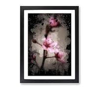 Japanese Cherry Blossom Flower Modern Cb Framed Print | A2 Black Framed Wall Art | Ready to Hang | Asian Floral Picture | Living Room Bedroom Lounge Office