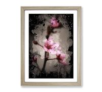 Japanese Cherry Blossom Flower Modern Cb Framed Wall Art Print, Ready to Hang Picture for Living Room Bedroom Home Office Décor, Oak A3 (34 x 46 cm)