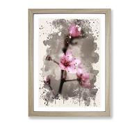 Japanese Cherry Blossom Flower Modern Fc Framed Print | A3 Oak Framed Wall Art | Ready to Hang | Asian Floral Picture | Living Room Bedroom Lounge Office