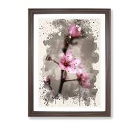 Japanese Cherry Blossom Flower Modern Fc Framed Wall Art Print, Ready to Hang Picture for Living Room Bedroom Home Office Décor, Walnut A4 (34 x 25 cm)