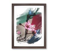 Japanese Cherry Blossom Flower V2 Modern Framed Wall Art Print, Ready to Hang Picture for Living Room Bedroom Home Office Décor, Walnut A4 (34 x 25 cm)