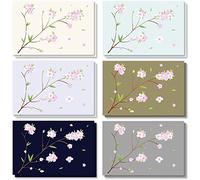 Japanese Cherry Blossom Greeting Cards with Envelopes Included, 120-Pack of Floral Themed All-Occasions Cards in 6 Designs, 10.2 x 15.2 cm