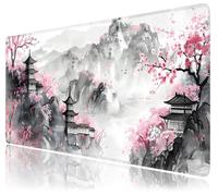 Japanese Cherry Blossom Large Mouse Pad,Gaming Keyboard Desk Pad,Extended Mouse Mat Non-Slip Rubber Base with Stitched Edges for Office Game Home XXL 35.4"x15.7"