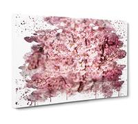 Japanese Cherry Blossom Pink Tree V3 Modern Canvas Wall Art Print Ready to Hang, Framed Picture for Living Room Bedroom Home Office Décor, 24x16 Inch (60x40 cm)