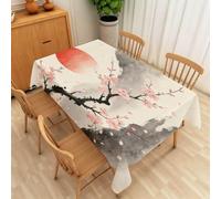 Japanese Cherry Blossom Print Table Cloth Wipeable Tablecloths Rectangular 100x140 cm, 3D Pattern Oriental Ink Theme Tablecloth Wipe Clean Polyester Table Cover for Garden, Kitchen 662f