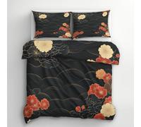 Japanese Cherry Blossom Single Duvet Cover Set - Abstract Waves Bedding & Bedroom Decor, Super Soft Microfiber Quilt Cover and 1 Pillowcases, with Zip, Reversible Design A&3R31