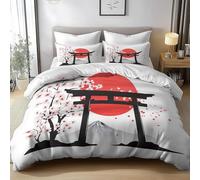 Japanese Cherry Blossom Super king Size Duvet Cover Sets Reversible, 3D Japan Lightweight Bedding Sets Soft Microfibre Quilt Cover 260x220 cm with 2 Pillowcases 2752-ABC