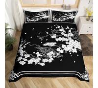 Japanese Cherry Blossom Super king Size Duvet Cover Sets Reversible, 3D Japan Lightweight Bedding Sets Soft Microfibre Quilt Cover 260x220 cm with 2 Pillowcases 2728-ABC