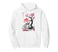 Japanese Cherry Blossom Torii Gate Red Sun Zen Sumi-e Ink Pullover Hoodie