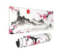 Japanese Cherry Blossom Watercolor Gaming Mouse Pad 31.5 × 11.8 × 0.12 Inch Extra Large Keyboard Mouse Mat XL Non-Slip Rubber Base Personalized Desk Pad for Home Computer Office Laptop