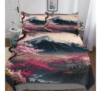 Japanese Cherry Blossoms 3D Duvet Cover Bedding Set with Pillowcases Cosy Super Soft Bed Linen Quilt Cover 3 Pcs for Kids, Youth And Adult Brushed Microfiber Comforter Cover Double (200x200cm)