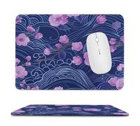 Japanese Cherry Blossoms And Waves Mouse Pad Waterproof Ultra-Thin Non-Slip Rubber Base Square Mouse Mat Gaming Mousepad 7.9"x9.4"