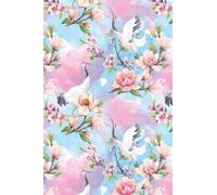 Japanese Cherry Blossoms Crane Birds Notebook Journal Blank Wide Ruled Pages Paper Composition Book Daily Planner Notes