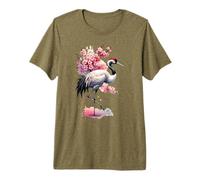 Japanese Cherry Blossoms Crane Watercolor Artwork Premium T-Shirt