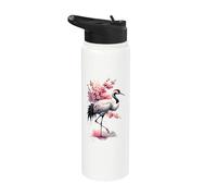 Japanese Cherry Blossoms Crane Watercolor Artwork Stainless Steel Insulated Water Bottle