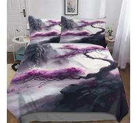 Japanese Cherry Blossoms Duvet Cover 3D Bedding Set Soft Brushed Microfiber Comforter Cover with Zipper Closure Quilt Cover with Pillowcase for Kids Teenagers Adult 3 Pieces King (220x240cm)
