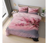 Japanese Cherry Blossoms Duvet Cover Set King Size, Asian Oriental Bedding Set 230x220 cm, Quilt Cover with 2 Pillowcases, Soft Microfiber 3pcs, Zip 21D&-29