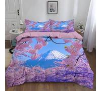 Japanese Cherry Blossoms Reversible Double Duvet Cover, 3D Japan Lightweight Bedding Sets Soft Microfibre Quilt Cover 200x200 cm with 2 Pillowcases 4700-ABC
