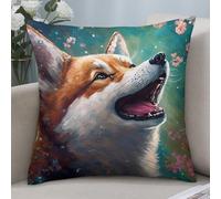 Japanese Cherry Corgi Dog Flower Art Set Of 2 Cushion Cover Luxury Pillowcase Fashion Cushion Case For Housewarming Gift Office Bench 45X45Cm