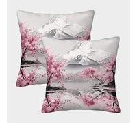 Japanese Cherry Cushion Cover 2 Pack Decorative Machine Washable Pillowcases Square Pillow Cases with Invisible Zipper Cushion Covers for Sofa Car Bed Outdoor Decor Throw Pillow Cases 40x40cm