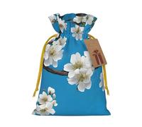 Japanese Cherry Flowers Christmas Drawstring Gift Bag Santa Sack With Cards