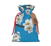 Japanese Cherry Flowers Christmas Drawstring Gift Bag Santa Sack With Cards