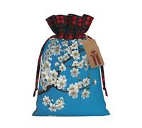 Japanese Cherry Flowers Color Blocked Linen Drawstring Gift Bag, Reusable Gift Bag