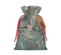 Japanese Cherry Flowers Print Christmas Drawstring Gift Bags Festive Sack Xmas Birthday Party Present Packaging