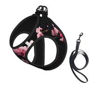 Japanese Cherry Flowers print Dog Harness and Leash Set, Reflective Adjustable Puppy Vest for Small Medium Large Dogs, Cats