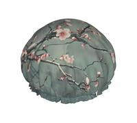 Japanese Cherry Flowers Print Double Layers Shower Cap Bathing Shower Caps Ladies Men Shower Caps Salon Home Use