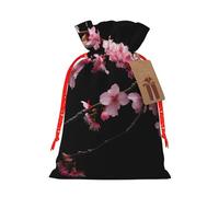 Japanese Cherry Flowers Print Festive Christmas Bag Drawstring Gift For Holiday Xmas Anniversaries Party Presents