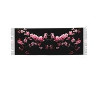 Japanese Cherry Flowers Print Print Faux Cashmere Scarf With Tassels, Soft Warm Winter Scarf, Stylish Wrap For Women Men