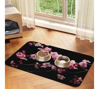 Japanese Cherry Flowers print PU Leather Feeding Mat for Dogs Cats Pet Food Mat Absorbent Non-Slip Rubber Bottom