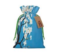 Japanese Cherry Flowers -Print Reusable Burlap Pouches - Rustic Wedding Favor Bags For Celebrations, Personalized Drawstring Bags Kraft Tag.