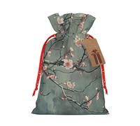 Japanese Cherry Flowers Print Versatile Drawstring Christmas Gift Bags,Burlap Material,Xmas Wrapping Bags,Candy Bags