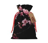 Japanese Cherry Flowers Print Versatile Drawstring Christmas Gift Bags,Burlap Material,Xmas Wrapping Bags,Candy Bags