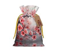 Japanese Cherry Flowers Print Xmas Drawstring Wrapping Bags For Xmas Package Storage, Christmas Party Supplies Favors