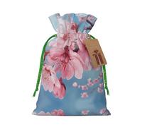 Japanese Cherry Flowers Print Xmas Drawstring Wrapping Bags For Xmas Package Storage, Christmas Party Supplies Favors