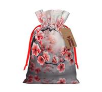 Japanese Cherry Flowers Print Xmas Drawstring Wrapping Bags For Xmas Package Storage, Christmas Party Supplies Favors