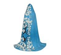 Japanese Cherry Flowers -Print Youth Hooded Cape - Printed Adjustable Cloak For Teens, Halloween Adventures, Parties & Festive Appare L