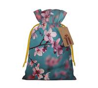Japanese Cherry Flowers Printed Christmas Drawstring Gift Bags-Xmas Wrapping Bags,Candy Bag,For Holiday Party Decorations,Wedding Party Supplies M Yellow Christmas Ribbon