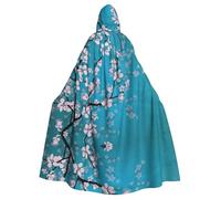 Japanese Cherry Flowers Printing 57.8 Inches Length Adult Vampire Hooded Cloak,Hooded Cloak For Halloween Role Playing With Tie